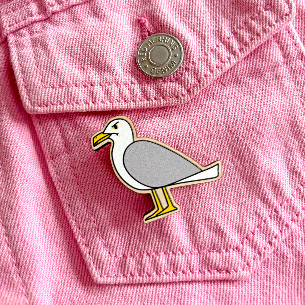 Grumpy Seagull Wooden Pin