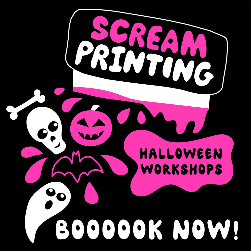 Halloween screenprinting workshop for kids in Worthing West Sussex - Fun Half term activities for families