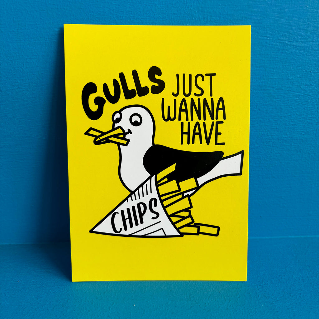 Gulls Just Wanna Have CHIPS Postcard by hello DODO for GULLIBLE