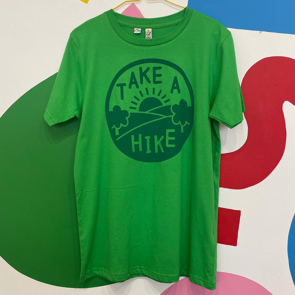 Size XS - Take a Hike Unisex T-shirt (Bright Green)