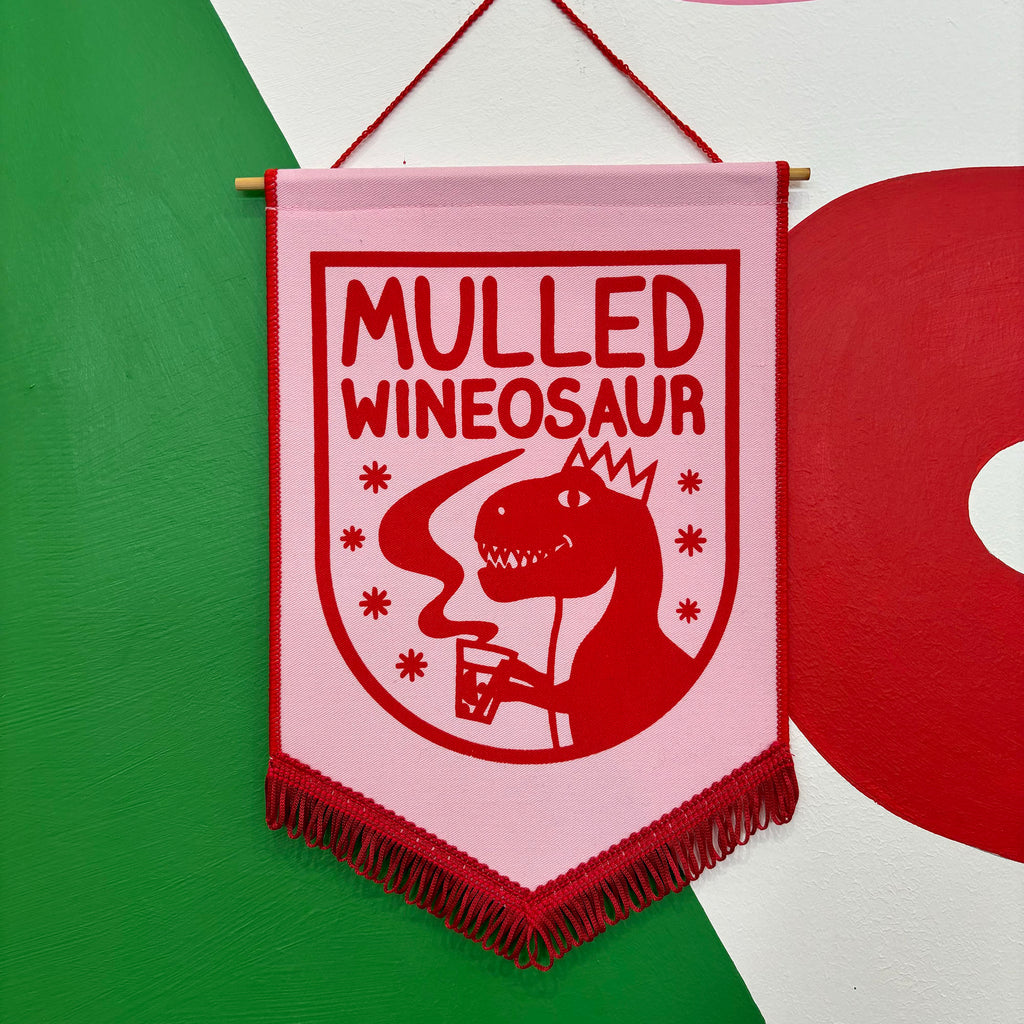 Wall Pennant - Christmas Mulled Wine Dinosaur (Medium)