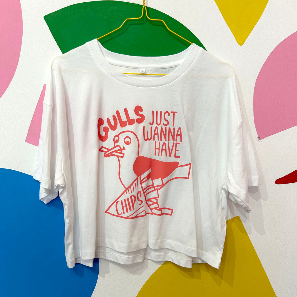 Size L - Gulls Just Wanna Have Chips Cropped T-shirt