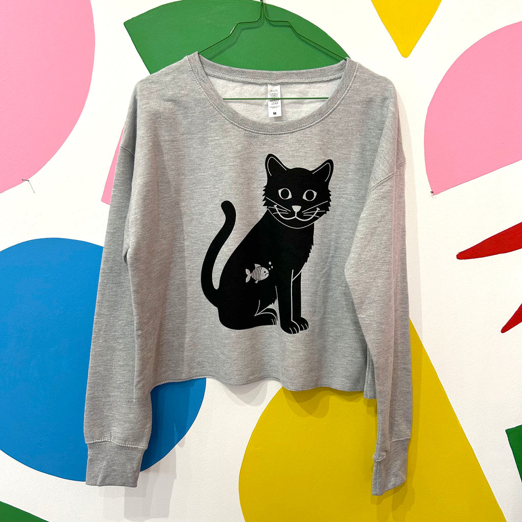 Size M - Cat Cropped Sweatshirt