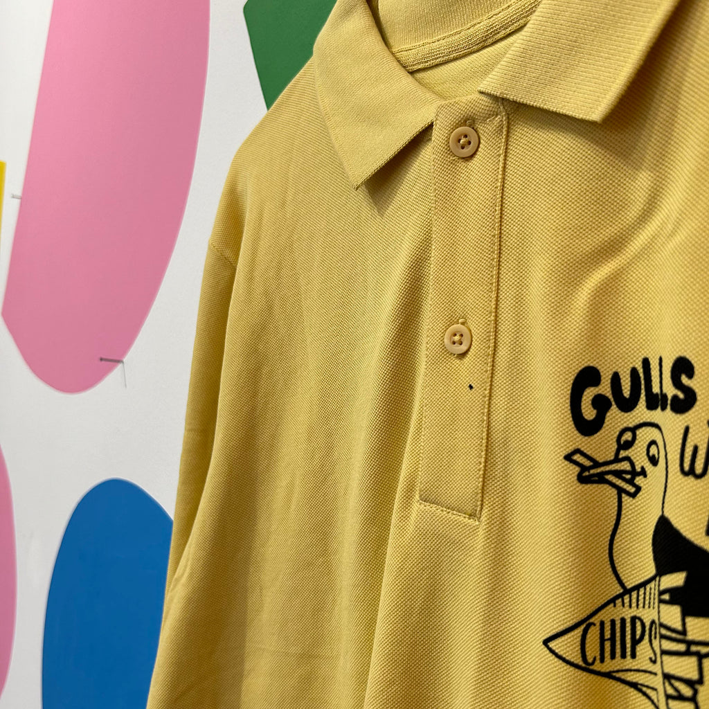 Size S - Gulls Just Wanna Have Chips Long Sleeve Polo Shirt