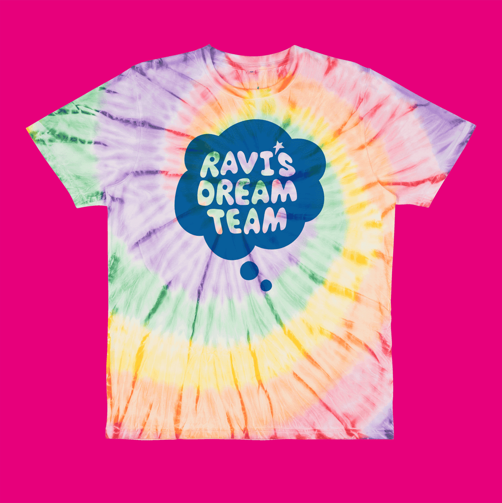 Ravi's Dream Team Adult Rainbow Tie Dye T-shirt - 50% of profits going to Ravi's Dream!