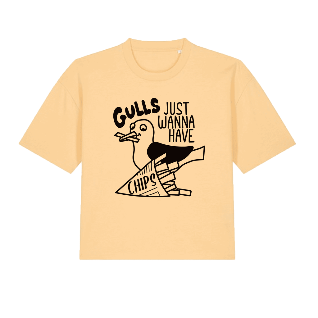 Gulls Just Wanna Have CHIPS Boxy T-shirt - GULLIBLE Show