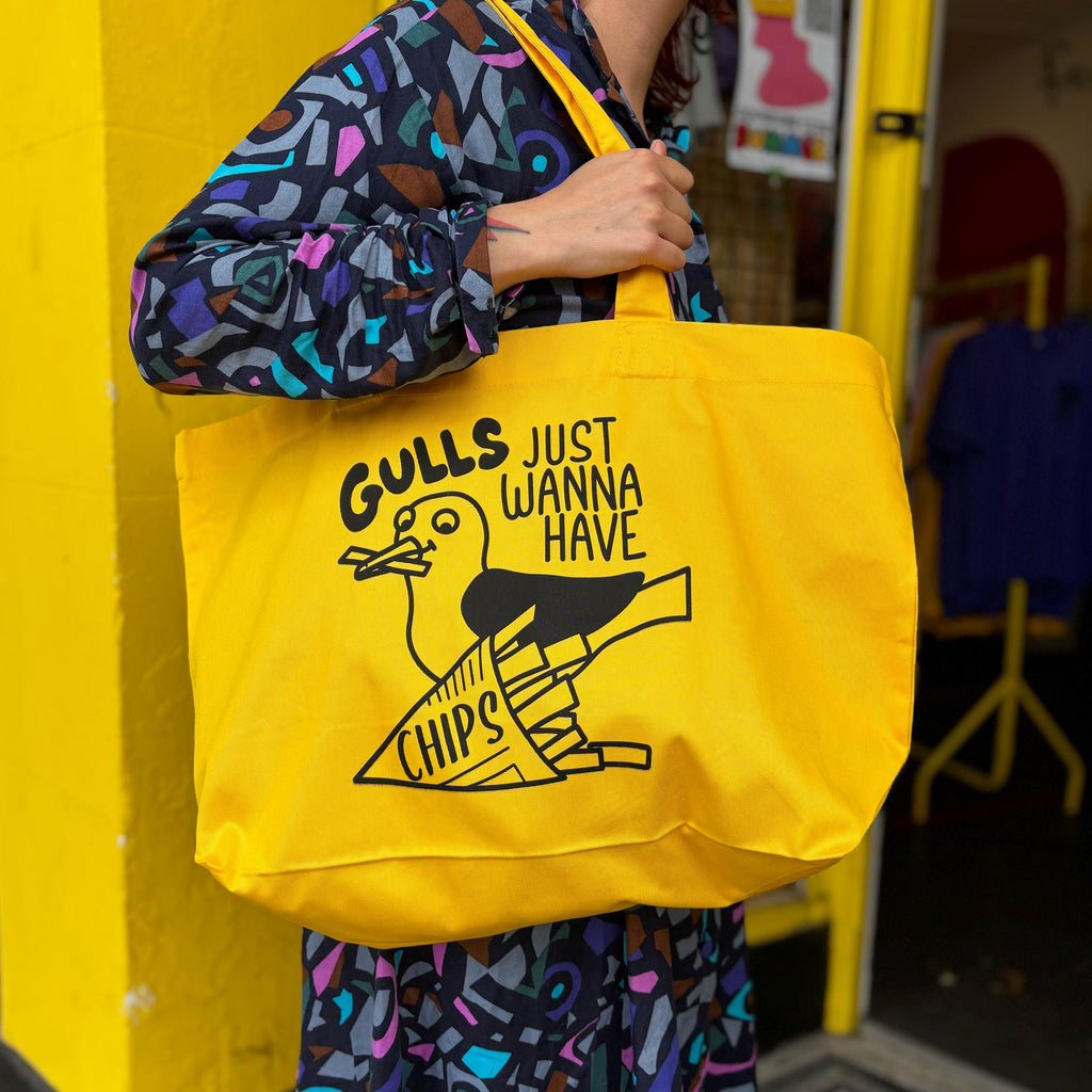 Gulls Just Wanna Have Chips Large Beach Bag Tote
