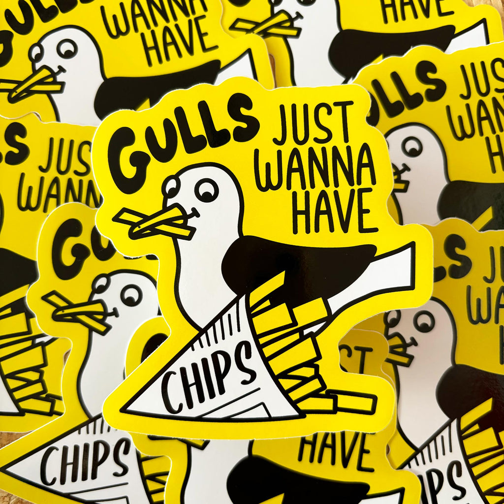 Gulls Just Wanna Have Chips Large Vinyl Sticker