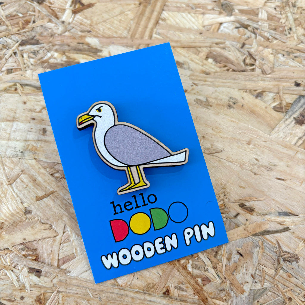 Grumpy Seagull Wooden Pin