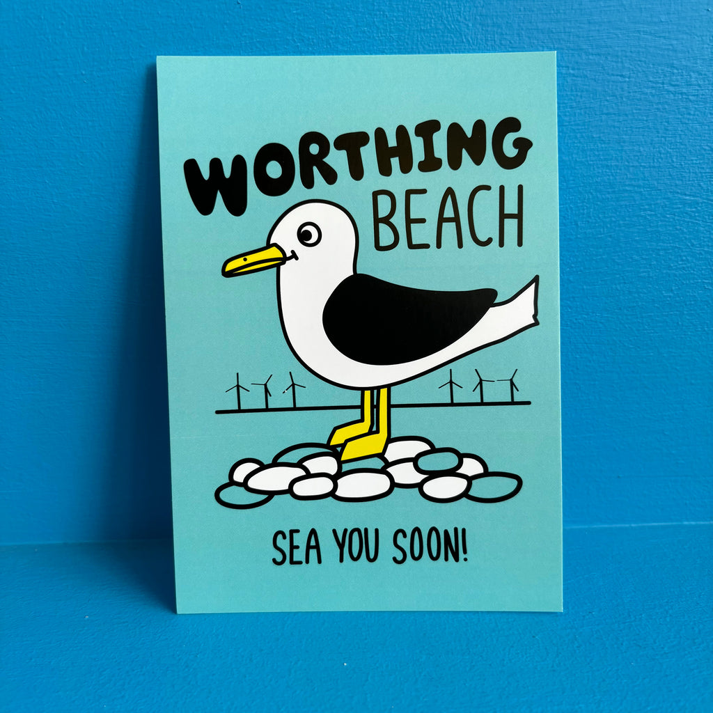 Worthing Beach Postcard by hello DODO for GULLIBLE