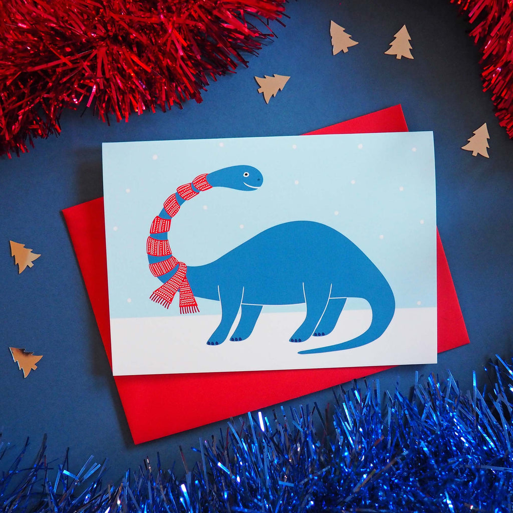 Brontosaurus Christmas Dinosaur Card - hello DODO