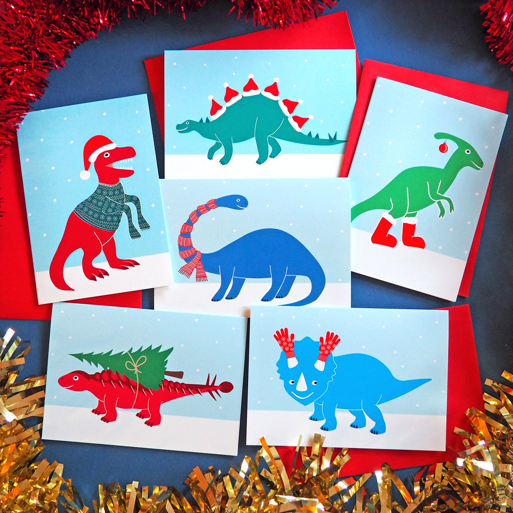 Festive Dinosaurs Christmas Card Pack - hello DODO