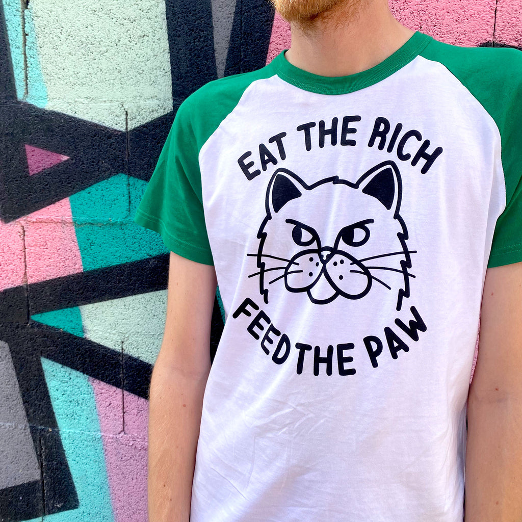 ‘Eat the Rich’ Cat Unisex Raglan T-shirt