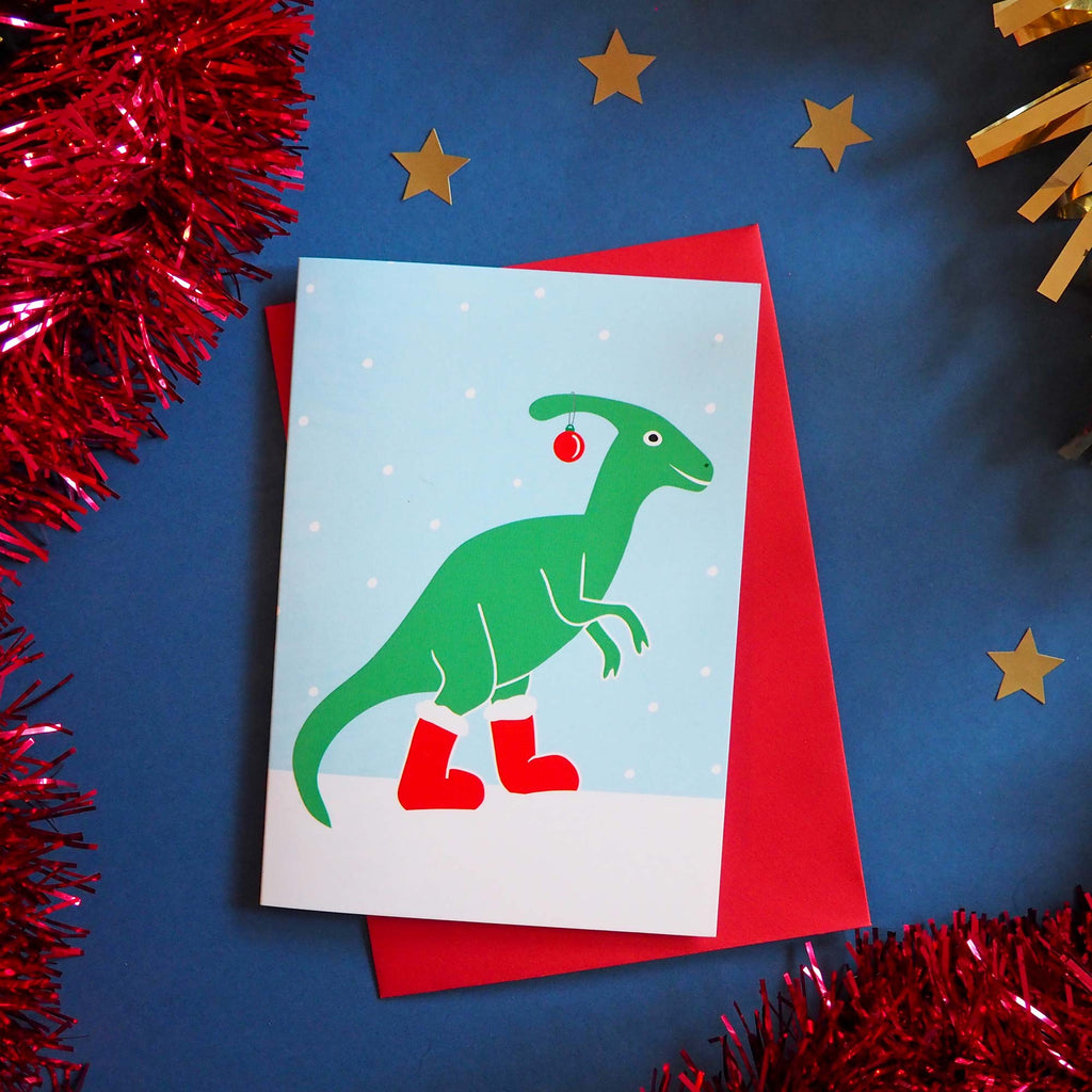 Dinosaur Christmas Card Parasaurolophus - hello DODO