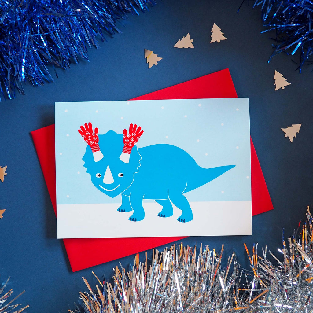 Triceratops Dinosaur Christmas Card - hello DODO