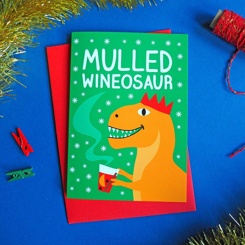 Mulled Wineosaur Dinosaur Christmas Card - hello DODO